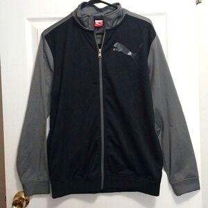 Puma lightweight zip jacket, black and gray,  boys XL